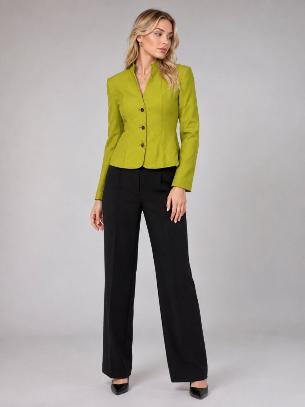TAHARI Arthur S. Levine Stand Collar Blazer Lime Green 4 #A4321